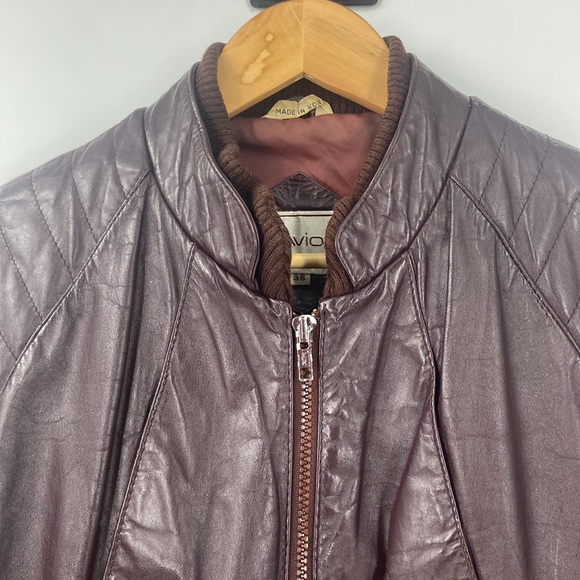 Brown leather zip front bomber jacket size 38 - Picture 2 of 16